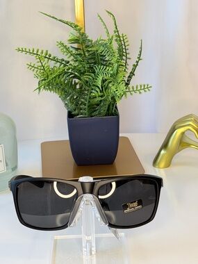 Men’s Black Shield Sunglasses with Dark Lenses by